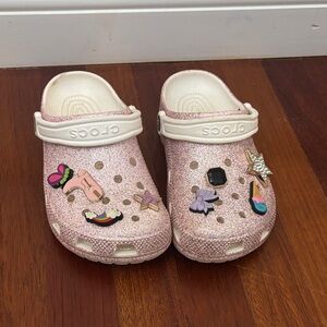 CROCS Kids Sparkle Slippers - Pink and White